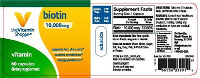 Photo of the The Vitamin Shoppe Biotin 10,000 mcg label