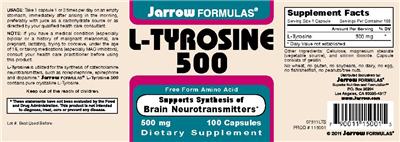 Photo of the Jarrow Formulas L-Tyrosine 500 mg label