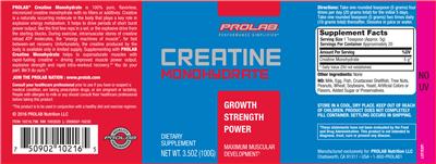 Photo of the Prolab Creatine Monohydrate label