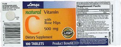 Photo of the Longs Wellness Natural Vitamin C With Rose Hips 500 mg label