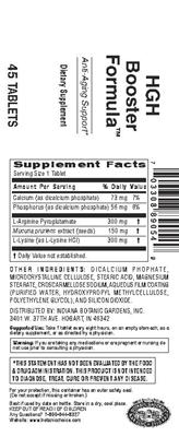 Photo of the Indiana Botanic Gardens HGH Booster Formula label