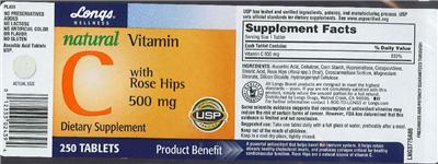 Photo of the Longs Wellness Natural Vitamin C With Rose Hips 500 mg label