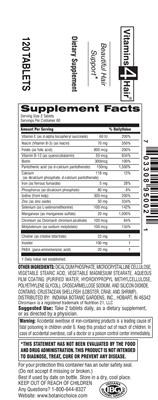 Photo of the Indiana Botanic Gardens Vitamins 4 Hair label
