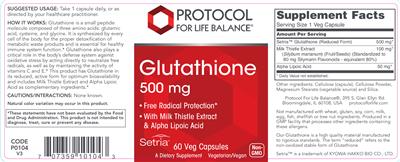 Photo of the Protocol For Life Balance Glutathione 500 mg label