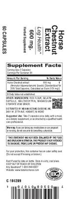 Photo of the Indiana Botanic Gardens Horse Chestnut Extract 600 mg label