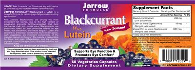 Photo of the Jarrow Formulas Blackcurrant plus Lutein label