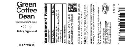 Photo of the Indiana Botanic Gardens Green Coffee Bean 400 mg label