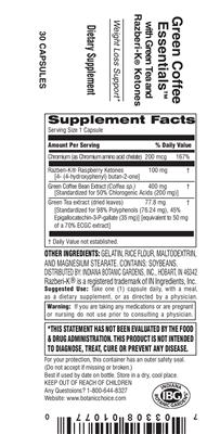 Photo of the Indiana Botanic Gardens Green Coffee Essentials With Green Tea And Razberi-K Ketones label