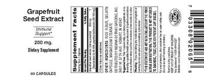 Photo of the Indiana Botanic Gardens Grapefruit Seed Extract 200 mg label