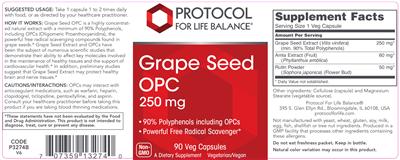 Photo of the Protocol For Life Balance Grape Seed OPC 250 mg label