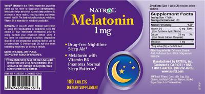 Photo of the Natrol Melatonin 1 mg label