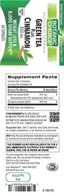 Photo of the Botanic Choice Green Tea Plus Cinnamon 500 mg label