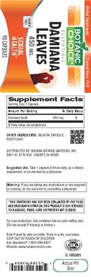 Photo of the Botanic Choice Damiana Leaves 450 mg label