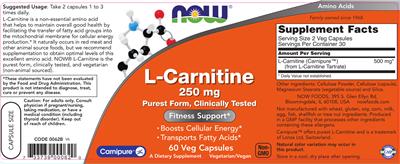 Photo of the NOW L-Carnitine 250 mg label