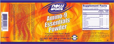 Photo of the NOW Sports Amino-9 Essentials Powder label