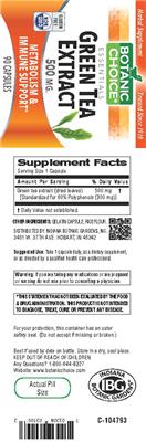 Photo of the Botanic Choice Green Tea Extract 500 mg label