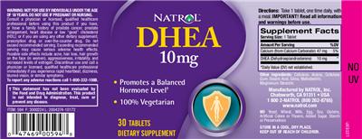 Photo of the Natrol DHEA 10 mg label
