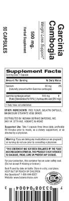 Photo of the Indiana Botanic Gardens Garcinia Cambogia 500 mg label