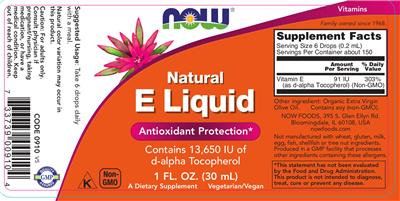 Photo of the NOW Natural E Liquid label