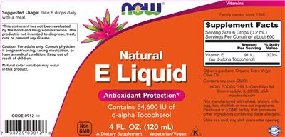 Photo of the NOW Natural E Liquid label