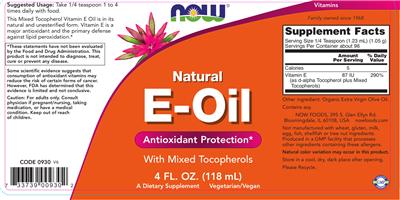 Photo of the NOW Natural E-Oil label