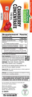 Photo of the Botanic Choice Cranberry Concentrate 140 mg label