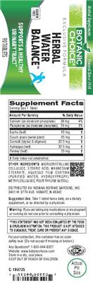 Photo of the Botanic Choice Herbal Water Balance label