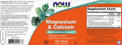 Photo of the NOW Magnesium & Calcium label