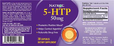 Photo of the Natrol 5-HTP 50 mg label