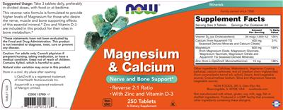 Photo of the NOW Magnesium & Calcium label