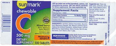 Photo of the Sunmark Chewable C 500 mg Mixed Berry label