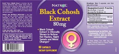 Photo of the Natrol Black Cohosh Extract 80 mg label