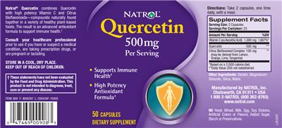 Photo of the Natrol Quercetin 500 mg label