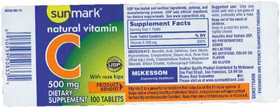 Photo of the Sunmark Natural Vitamin C 500 mg label