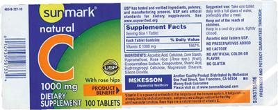 Photo of the Sunmark Natural C 1000 mg label