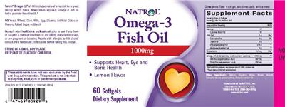 Photo of the Natrol Omega-3 Fish Oil 1000 mg Lemon Flavor label