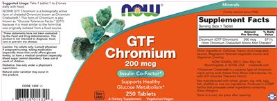 Photo of the NOW GTF Chromium 200 mcg label