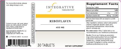 Photo of the Integrative Therapeutics Riboflavin 400 mg label