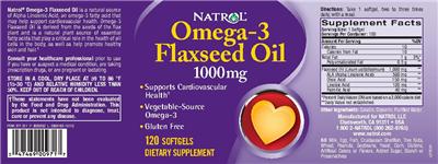 Photo of the Natrol Omega-3 Flaxseed Oil 1000 mg label