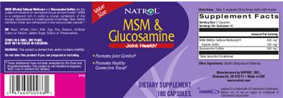 Photo of the Natrol MSM & Glucosamine label