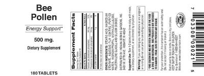 Photo of the Indiana Botanic Gardens Bee Pollen 500 mg label