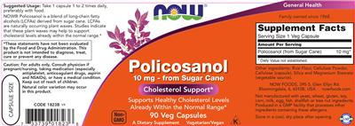 Photo of the NOW Policosanol 10 mg label