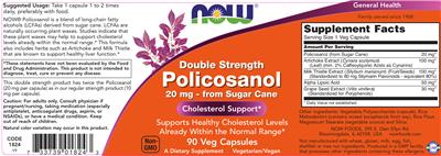 Photo of the NOW Double Strength Policosanol 20 mg label