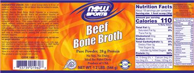 Photo of the NOW Sports Beef Bone Broth label