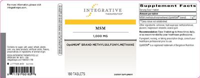 Photo of the Integrative Therapeutics MSM 1,000 mg label