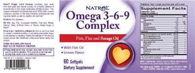 Photo of the Natrol Omega 3-6-9 Complex Lemon Flavor label