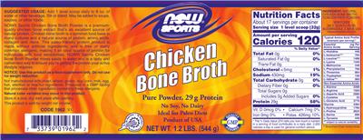 Photo of the NOW Sports Chicken Bone Broth label