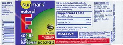 Photo of the Sunmark Natural E 400 IU label