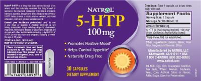 Photo of the Natrol 5-HTP 100 mg label