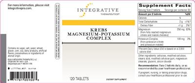 Photo of the Integrative Therapeutics Krebs Magnesium-Potassium Complex label